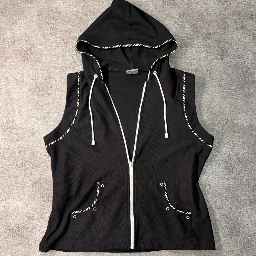 Vintage Black Zebra Trim Sleeveless Zip Up Hoodie